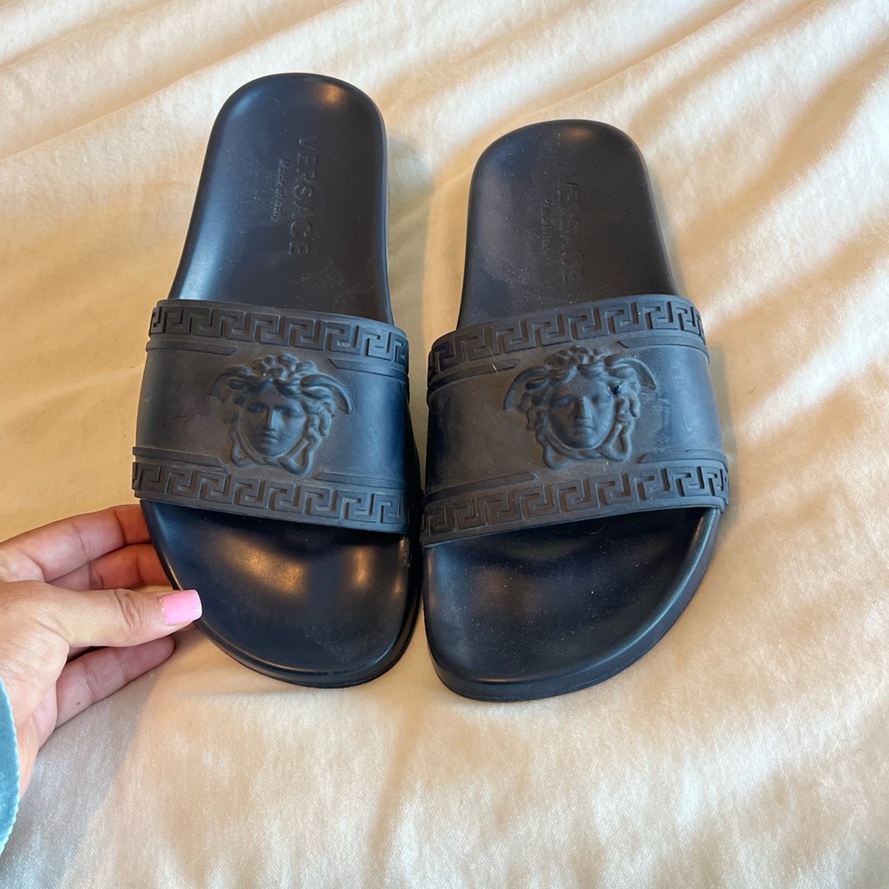 Versace Women's Navy Medusa Slide Sandals
